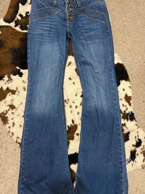 Women's Blue Boot Cut Jeans with Button-Front Waist